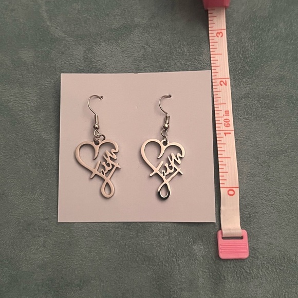 Silver Heart Faith Script Earrings - Picture 3 of 3